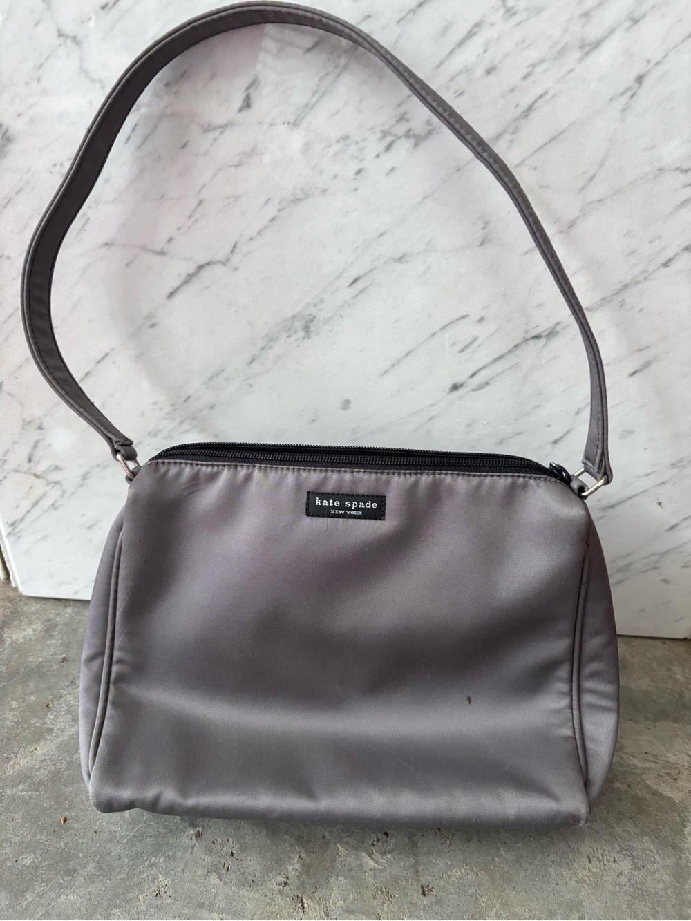 Vintage late 90s Y2K Nylon or Satin Kate Spade Gray/Silver Shoulder Bag